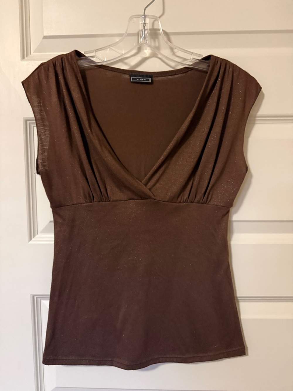 Vixen Brown Glitter V-Neck Cap Sleeve Top